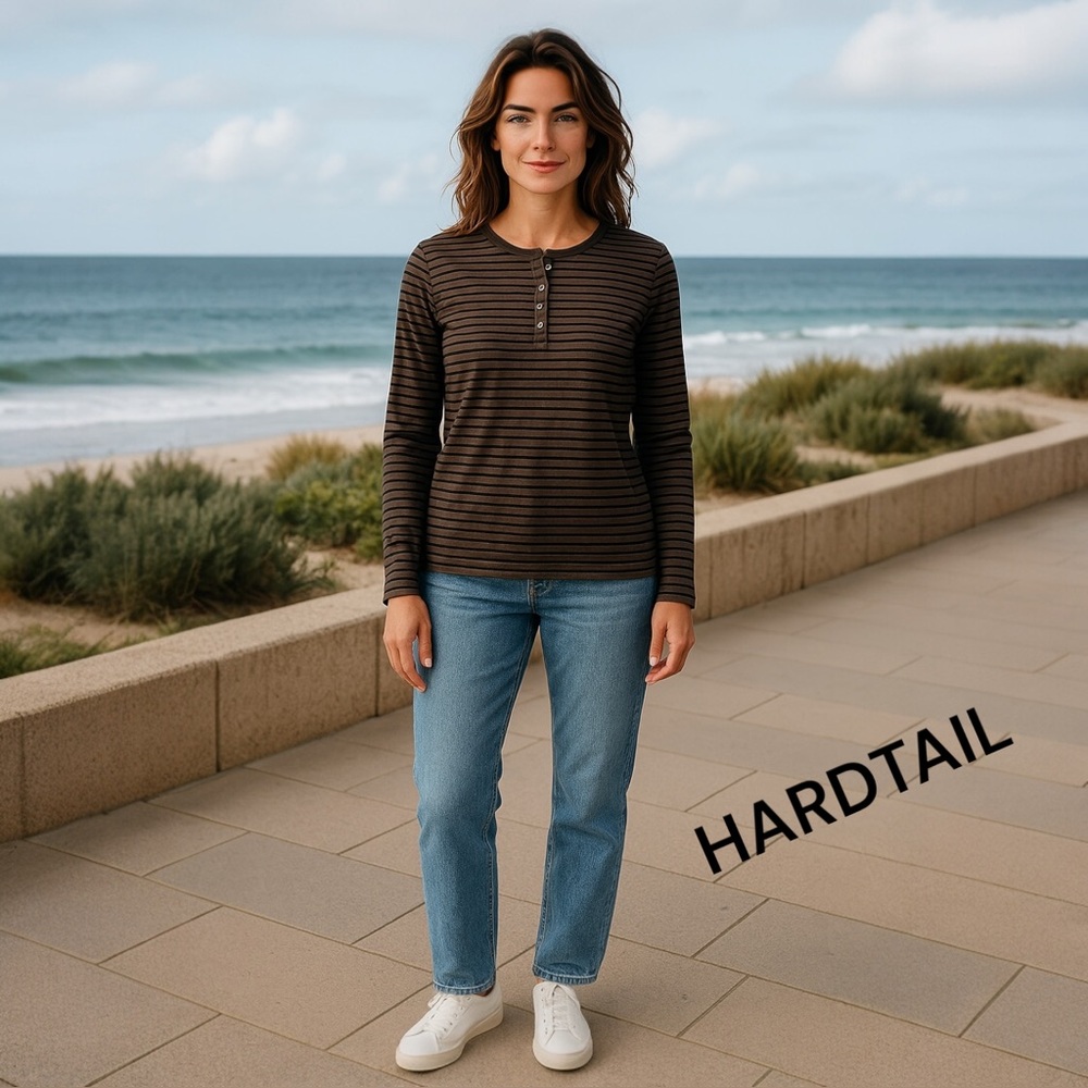 HARDTAIL HARD TAIL brown black stripe cotton top t Shirt Top blouse
